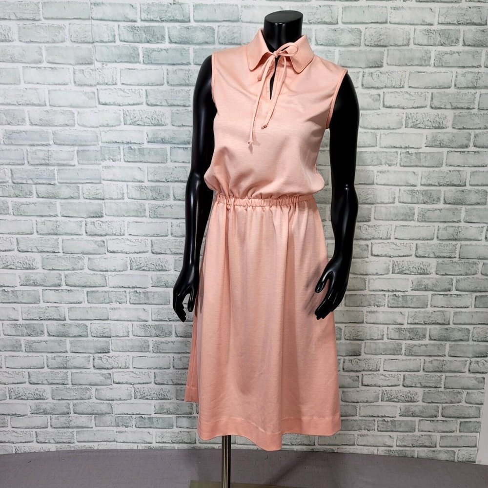 Vintage 70s Butte Knit S/M Peach Pink Day Dress &‎ Jacket Polyester Outfit Set - Picture 2 of 14
